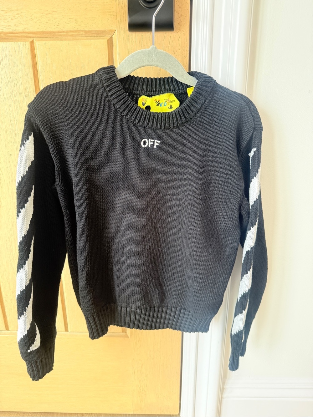 Off-White Black Crewneck Sweater with White Diagonal Sleeve uStripes USED
